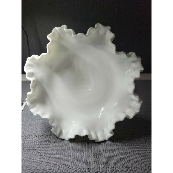 Fenton | Hobnail | Milk Glass | Ruffled 8" Wide Footed Bowl Vase - Picture 4 of 10